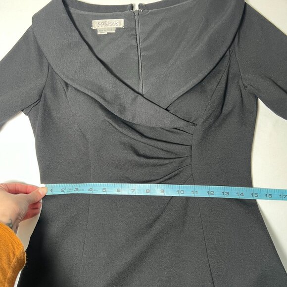 Kay Unger New York Black Shawl Collar Ruched Sheath Knit Mini Dress Size 8 - Picture 5 of 12